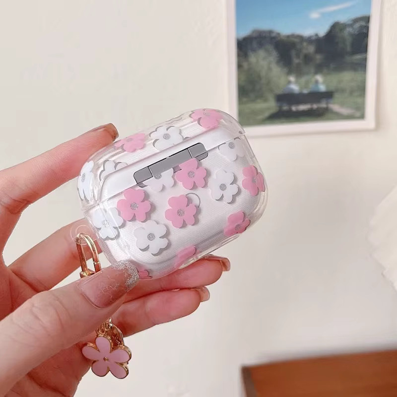 Bling Glitzer TPU-Kopfhörerhülle mit niedlichem Cartoon-Blumen-Design für Apple AirPods 4 Pro 2. Generation, AirPods 3, 2 und 1 in Pink - Bild 2