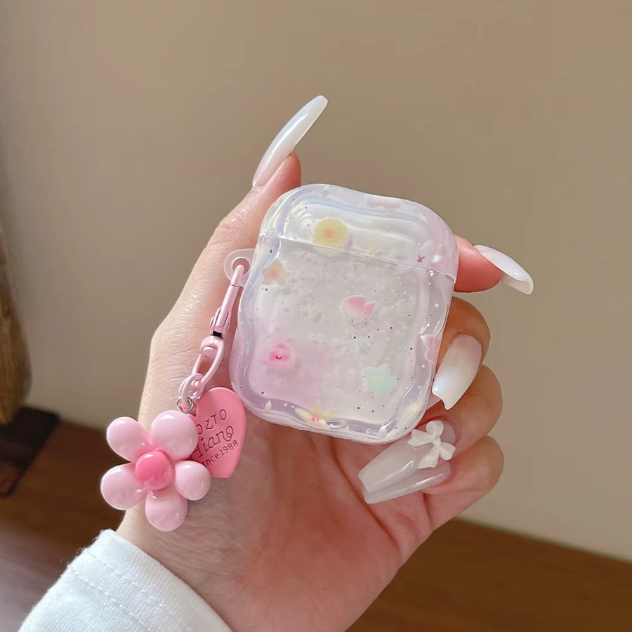 Stoßfeste AirPods Schutzhülle mit Blumen-Farbverlauf und Anhänger in Rosa für Apple AirPods 1, 2, 3, 4 und Pro 2 - Bild 3