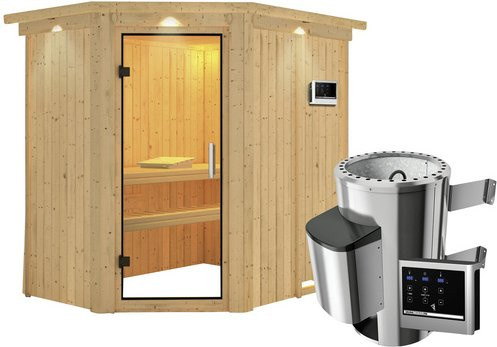 Karibu Sauna Wenden aus Fichtenholz mit 3,6 kW Saunaofen und externer Steuerung für 3 Personen, beige, B/T/H: 210,0 x 202,0 x 165,0 cm - Bild 1