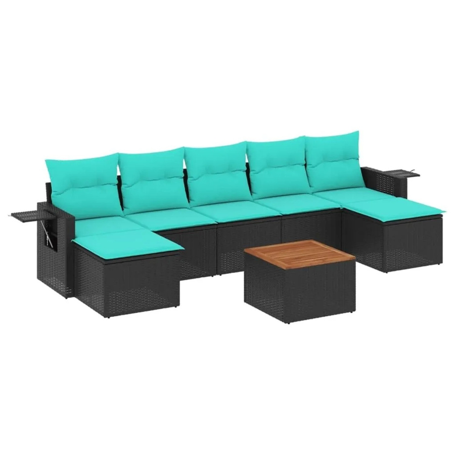 vidaXL 8-tlg Gartensofa-Set aus schwarzem Polyrattan mit Kissen und Akazienholz für Terrasse und Garten - Bild 1