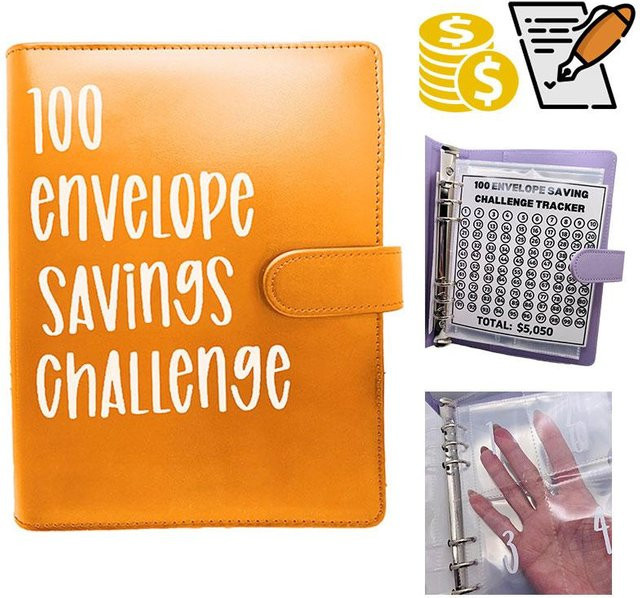Yushena Challenge-Ordner mit 100 Geldumschlägen in Orange zur Budgetplanung - Bild 1