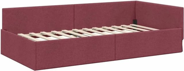 vidaXL Eckbettgestell mit Kopfteil in Weinrot aus Stoff, B/T/H: 90 x 190 x 140 cm - Bild 1
