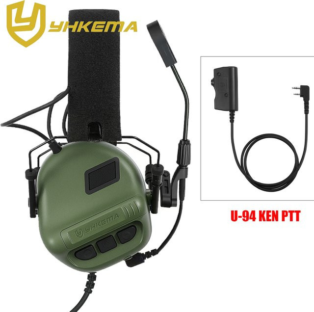 YHKEMA E70 Elektronisches Taktisches Kommunikations-Headset mit U94-PTT-Kabel und Aktiver Geräuschunterdrückung in Grün - Bild 1