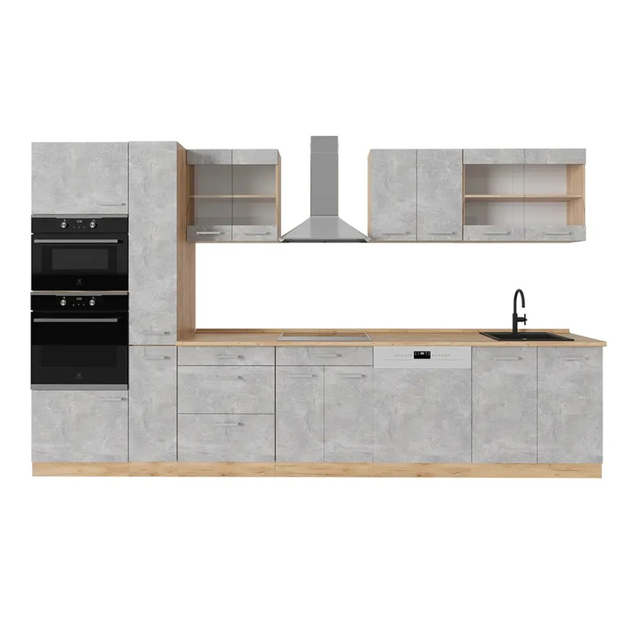 Vicco R-Line Küchenzeile modern in Beton und Goldkraft Eiche, B/T/H: 350 x 60 x 207,4 cm - Bild 2