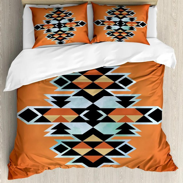 Your Warm Home Tribal Bettwäsche-Set mit Secret Tribe Muster im Bohemian-Stil, Farbe Orange, B/H: 140 x 210 cm, inklusive 2 Kissenbezügen (50 x 70 cm) - Bild 1
