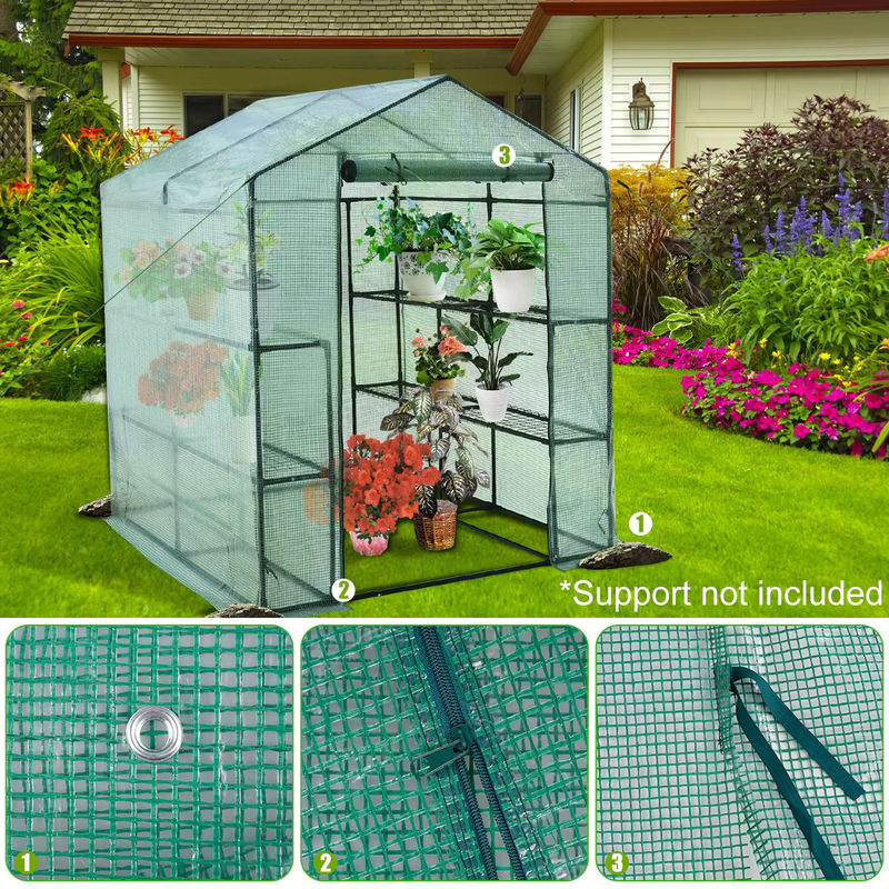 Tragbare Gewächshausabdeckung mit Rolle für drinnen und draußen, wind- und regensicherer Pflanzenschutz in Grün und Transparent - Bild 3