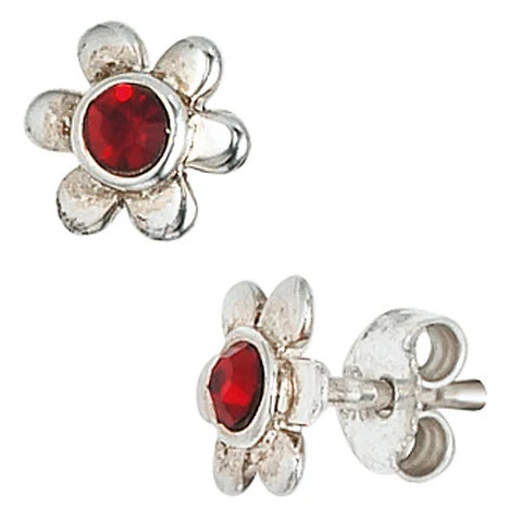 Colkid Ohrstecker Blume, 925 Silber, Kristall, rot, Kinder - Bild 1