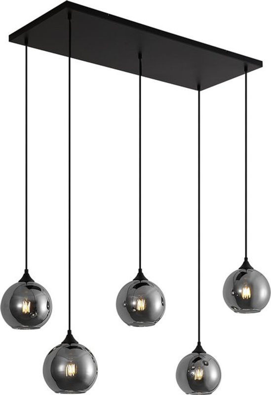 QAZQA Art-Deco Pendelleuchte in Schwarz mit grauem Rauchglas und 5 E27 Fassungen - Bild 1