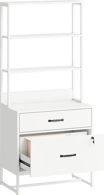 HOMCOM Schreibtisch-Aktenschrank in Weiß mit Regal, 2 Schubladen und Ablagefläche für Drucker sowie Schloss für dein Home-Office - Bild 1
