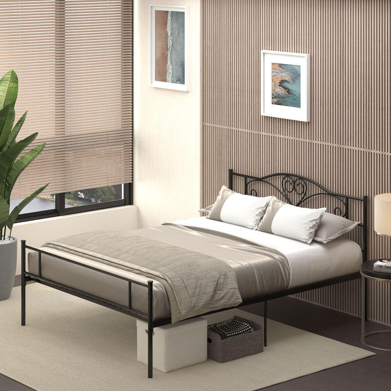 HOMCOM Doppelbett aus Stahl mit Lattenrost und Unterbettaufbewahrung, Schwarz, B/T/H: 140 x 200 x 31 cm - Bild 2