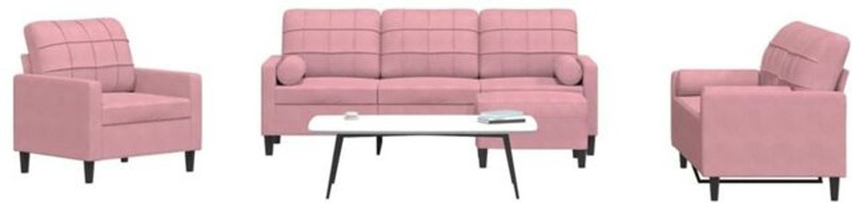 Vidaxl 4-tlg. Sofagarnitur aus Samt mit Kissen und Nackenrollen in Rosa - Bild 1