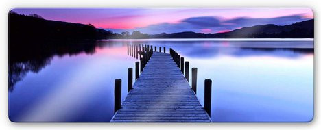 K&L Wall Art Glasbild Morgenstunde Lila Wolken am See, Farbe: Lila/Mehrfarbig, B: 80 cm, H: 30 cm - Bild 1