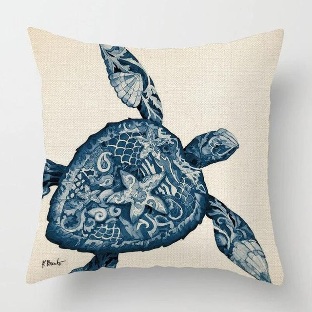 Modernes Wurfkissen mit Ozeanelementen und Naturdesign in Grau und Blau, B/B: 45 x 45 cm - Bild 1
