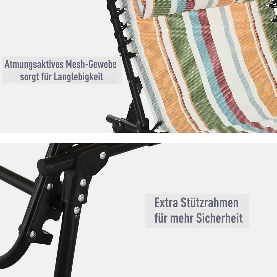 Outsunny Sonnenliege gestreift in Mehrfarbig mit verstellbarer Kopfstütze und Textilene-Bezug aus pulverbeschichtetem Stahl, B/H/L: 58 x 30 x 189 cm - Bild 3