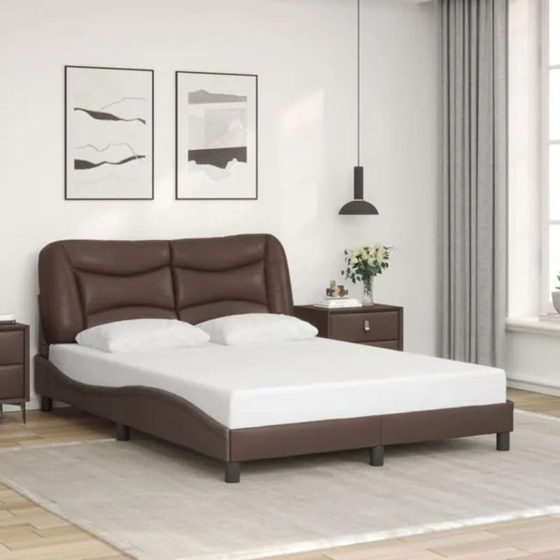 Modernes Polsterbett Vidaxl mit Kopfteil aus Kunstleder und Metall in Braun, B/T/H: 140 x 190 x 74,5 cm - Bild 1
