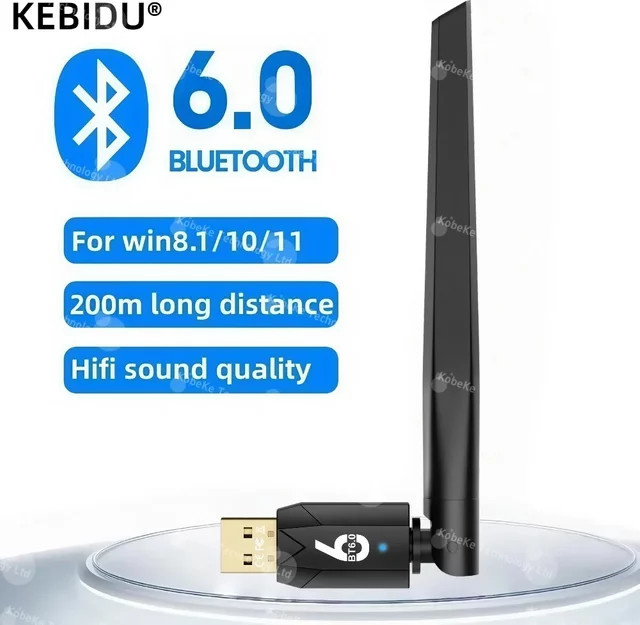 Kebidu Bluetooth 6.0 USB Adapter Dongle in Schwarz für Windows 11/10/8.1 zur Verbindung von Maus, Tastatur und Audio mit 200m Reichweite - Bild 1