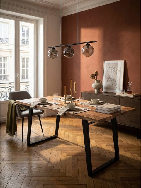 Esstisch aus Massivholz Akazie mit Metall U-Gestell und Baumkante, KADIMA DESIGN, Braun, B/T/H: 120 x 60 x 76 cm - Bild 1
