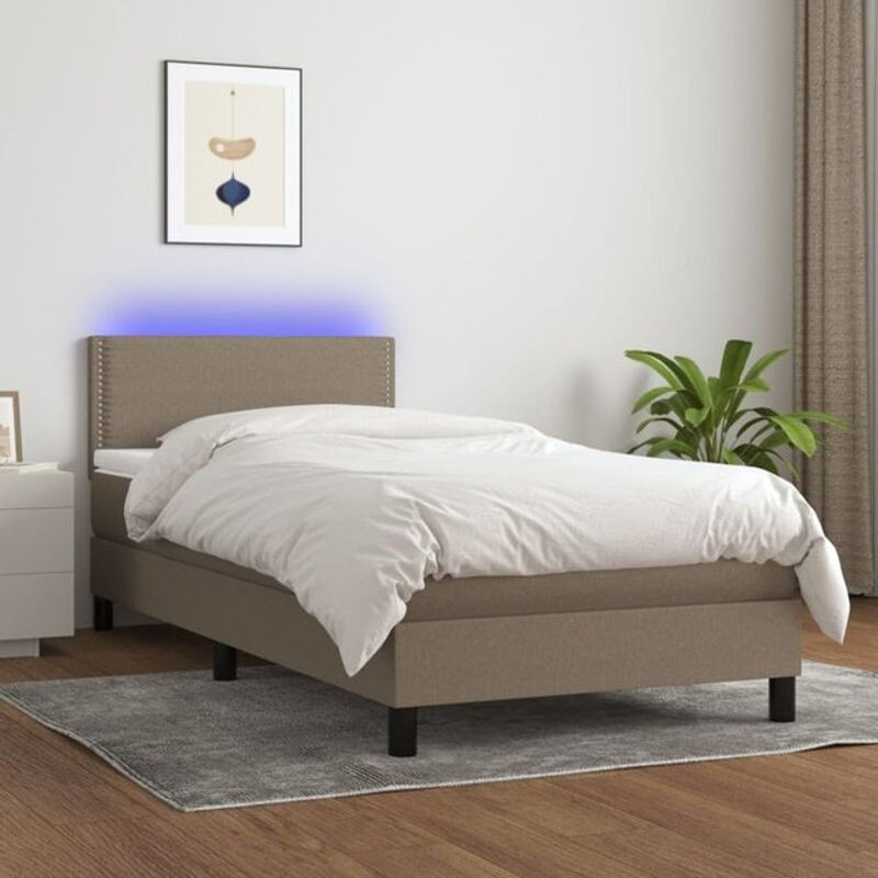 vidaxl Boxspringbett mit Matratze in Taupe meliert und Weiß aus Stoff und Holzwerkstoff, B/T/H: 90 x 200 cm - Bild 1