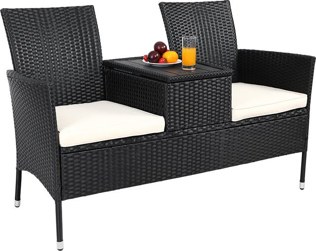 Casaria Polyrattan Kino Bank Schwarz B/T/H: 143 x 67 x 87 cm - Bild 1