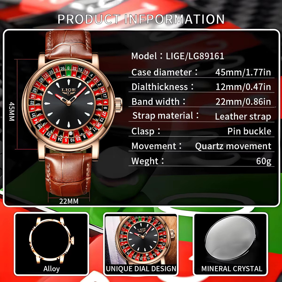 LIGE Armbanduhr Leder, Silber, Herren - Bild 4