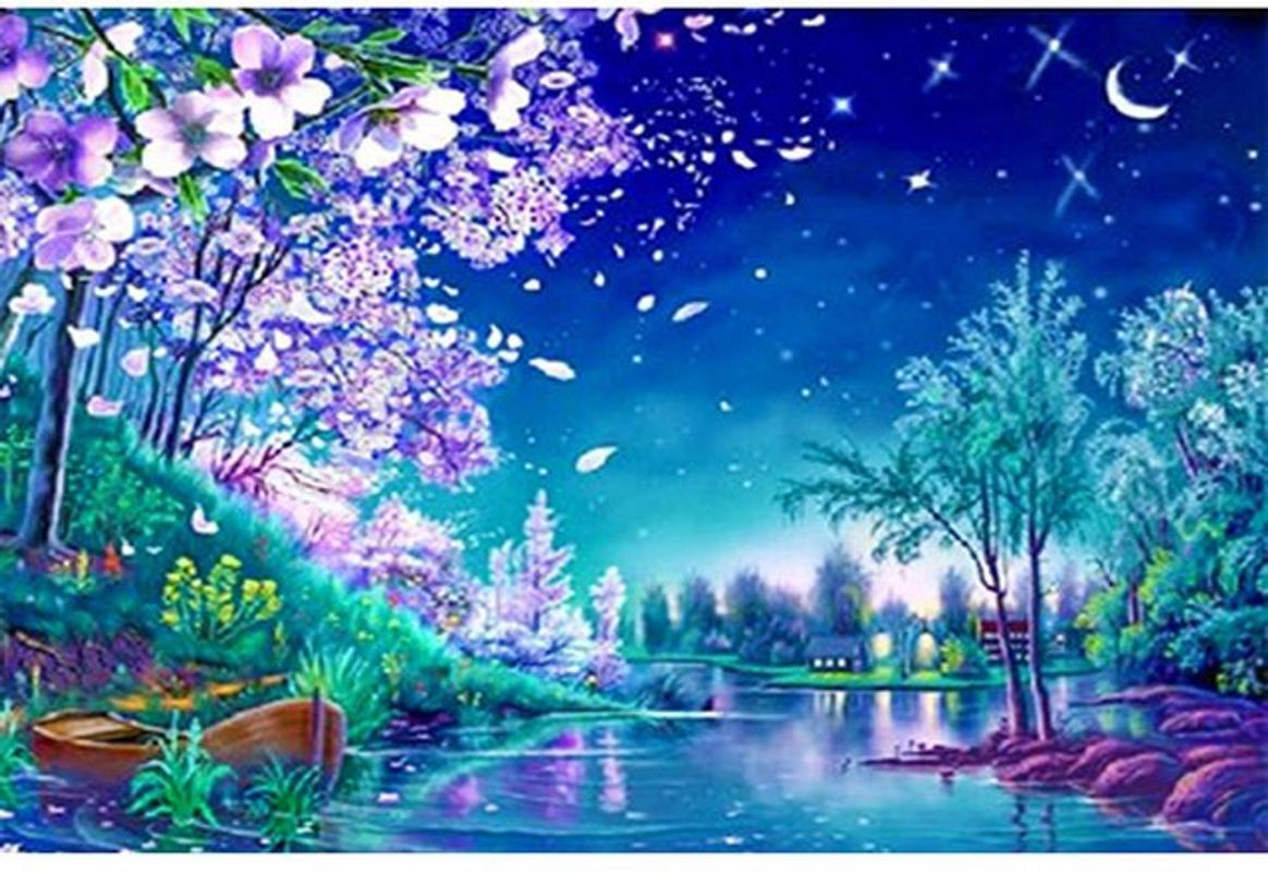 FIYO Diamond Painting Set Kirschblüten DIY Mosaik Dekoration Mehrfarbig B: 30 cm, H: 20 cm - Bild 1
