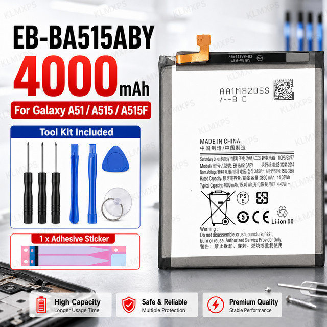 Samsung Ersatzakku EB-BA515ABY für Galaxy A51 SM-A515 SM-A515F/DSM, 4000 mAh, Schwarz - Bild 1