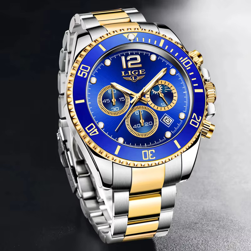 LIGE Chronograph Armbanduhr, Quarz, Edelstahl, Herren - Bild 2