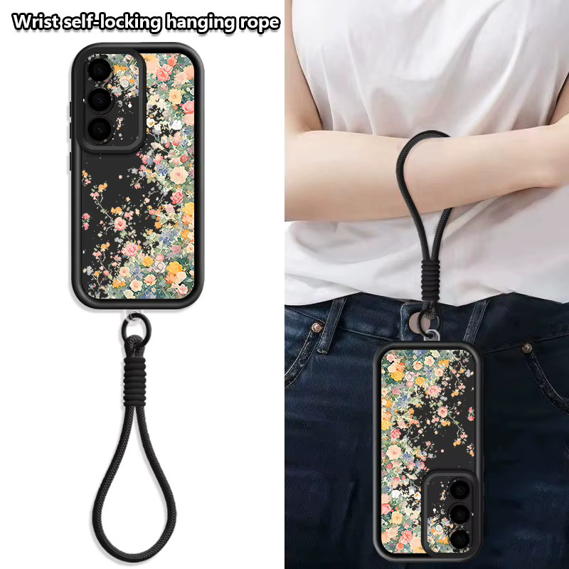 Samsung Handyhülle aus weichem Silikon mit Blumenmuster und Schlüsselband in Schwarz und Multicolour für Galaxy S25 S24 S23 S22 Ultra Plus und Edge Modelle - Bild 2