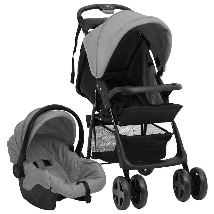 VD Home Furnishing 3-in-1 Kinderwagen in Hellgrau mit schwarzem Stahlrahmen, klappbar mit Babywanne und Sportsitz - Bild 6