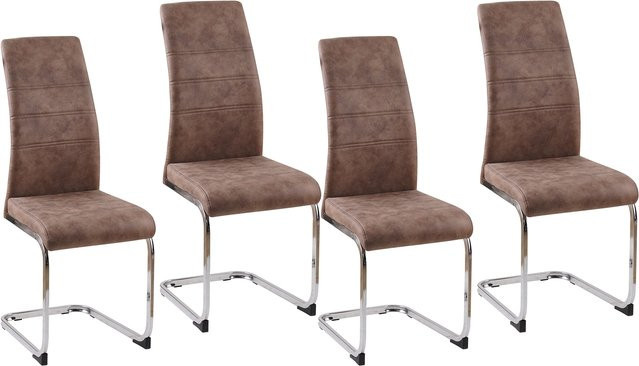 HTI-Line Schwingstuhl SallyC Set aus 4 Stück in Braun mit Stoffbezug und Metallgestell - Bild 1