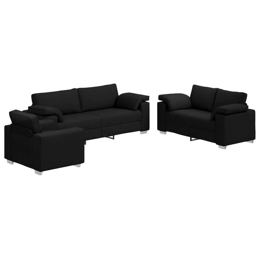 vidaXL 3-teiliges Sofa-Set bestehend aus 3-Sitzer Sofa, 2-Sitzer Sofa und Sessel in Schwarz aus Leinenmischgewebe, B/T/H: 219 x 80 x 82 cm - Bild 2