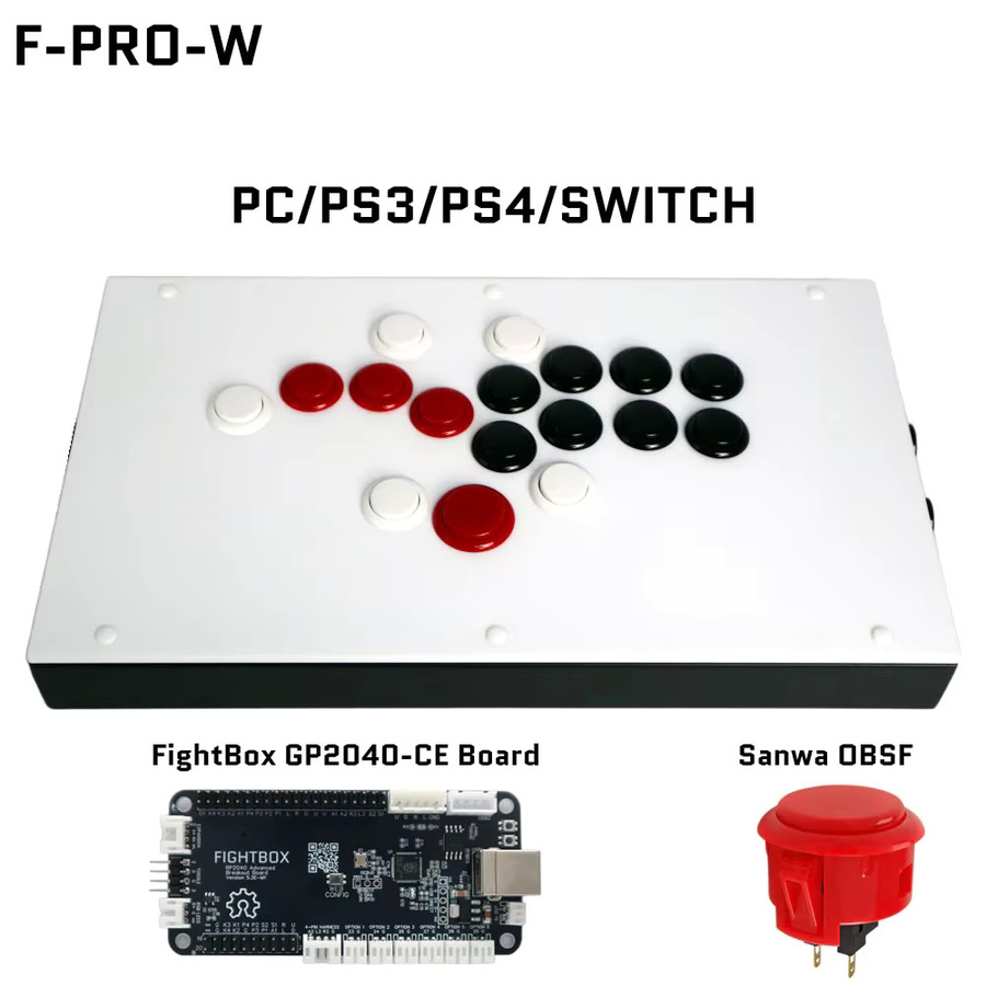 FightBox F-PRO GP2040-CE Arcade-Spielcontroller im Hitbox-Stil mit Sanwa-Tasten und OBSF für PC und PS4, Weiß - Bild 1