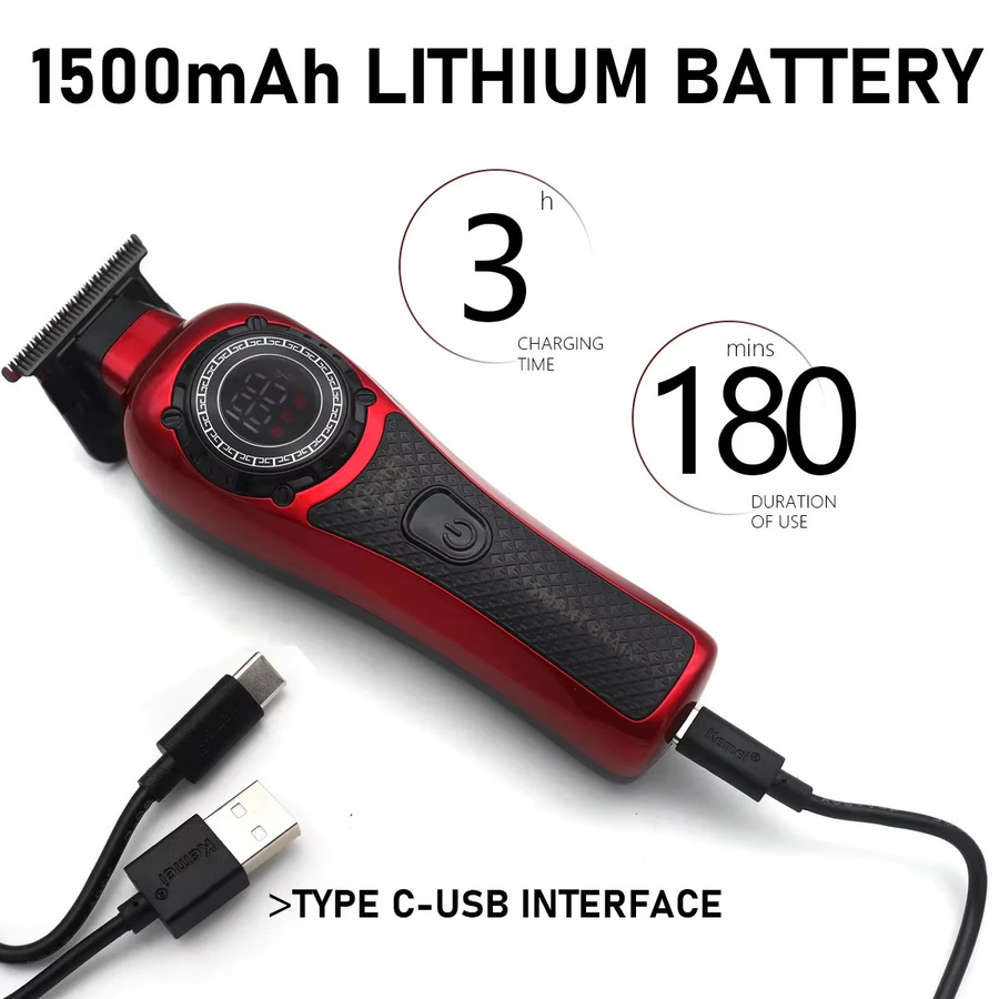 Kemei 999 Professioneller Herren-Haarschneider mit DLC T-Klinge, kabellos, USB, 2 Geschwindigkeiten, 7000 U/min, Zero Gapped - Bild 4