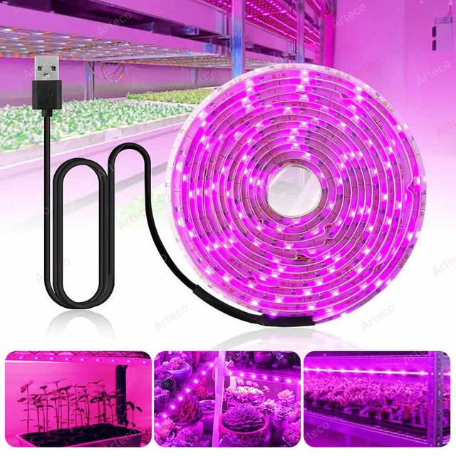 Arteco LED Pflanzenwachstumslampe mit Vollspektrum und USB-Anschluss, 5V SMD 2835 Phyto-Lichtstreifen für Gewächshaus und Hydrokultur, Farbe: Weiß - Bild 1
