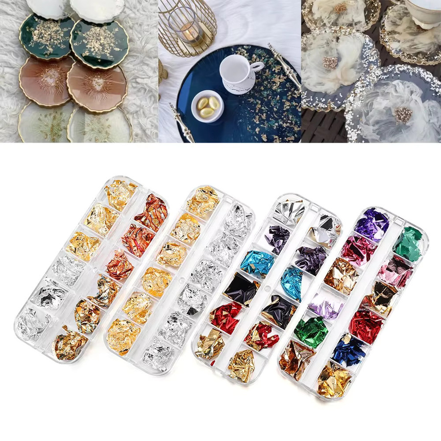 AGCFABS Blattgold Flocken Set in Gold, Silber und Multicolour für Backen, Nail Art und DIY Dekorationen - Bild 2