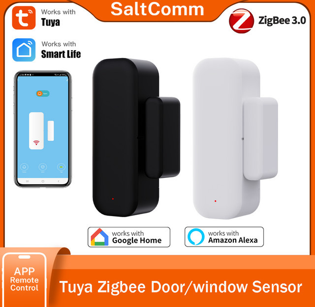 SaltComm Tuya Zigbee 3.0 Tür- und Fenstersensor in Schwarz für Smart Life App, ZHA, Zigbee2MQTT und Alexa - Bild 1