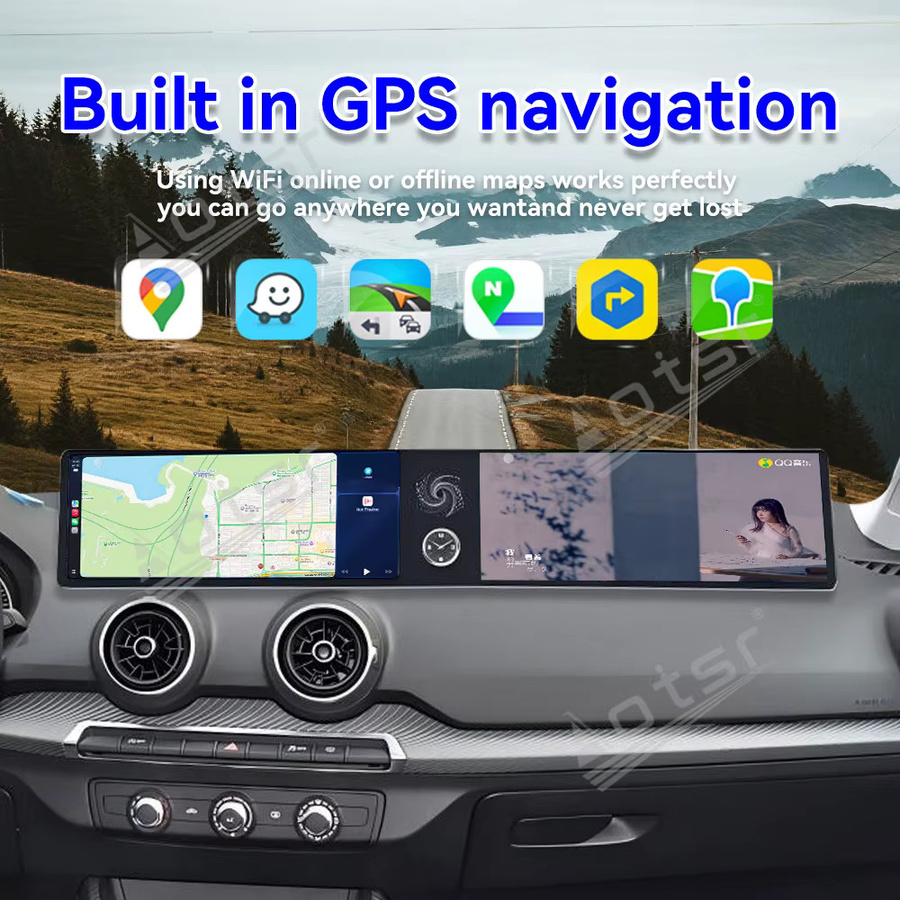 Aotsr Dual-Screen Multimedia-System für Audi Q2 2018-2024 mit 12,3 Zoll Display, Qualcomm CarPlay, Android Auto und GPS-Navigation, Schwarz - Bild 2