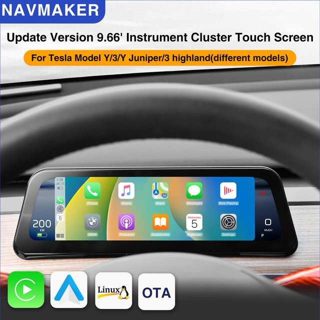 Navmaker Head-Up-Display für Tesla Model Y, Kombiinstrument und Frontdisplay mit Carplay-Tachometer, Schwarz - Bild 1