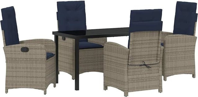 vidaXL Garten Essgruppe 5-teilig aus Poly-Rattan in Grau mit rechteckigem Tisch für Garten, Terrasse und Balkon - Bild 1