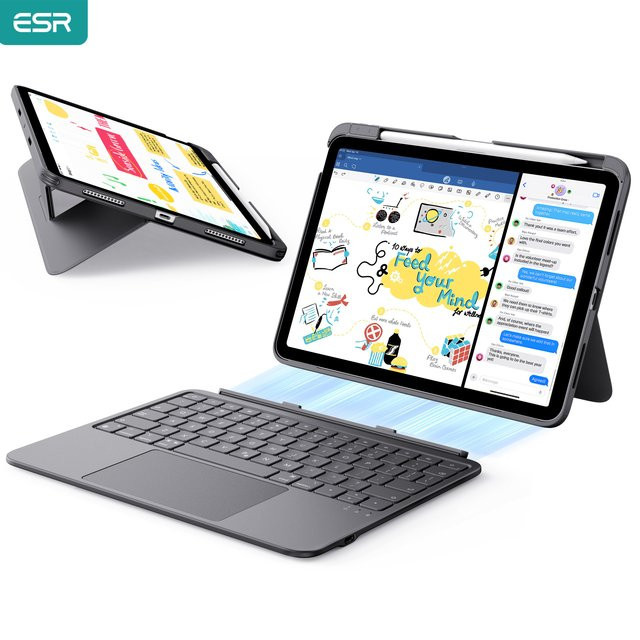 ESR Flex Tastaturhülle für iPad 12/11/10 Gen, magnetisch und abnehmbar, Farbe: Grau - Bild 1