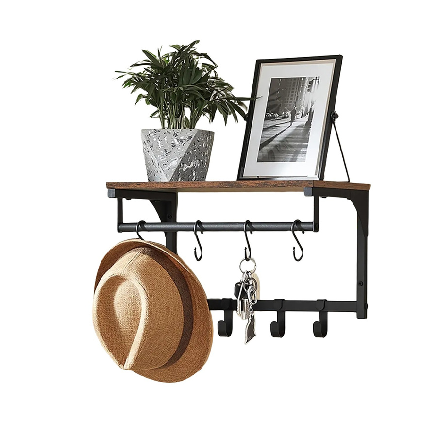 Songmics Wandgarderobe Barnet-old mit Ablage und 8 Haken in Braun-Schwarz im Industrie-Design - Bild 2