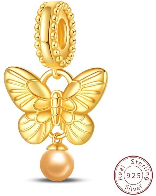 Anhänger 925 Silber, Perle, Zirkonia, Damen, Leopard Schmetterling Glühwürmchen - Bild 1