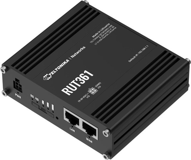 Teltonika Industrieller 4G-LTE-Router RUT361 Cat 6 mit WiFi 4 und 2x RJ45 Ethernet in Schwarz - Bild 1