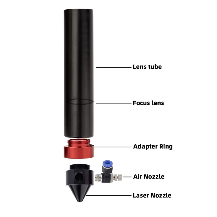 Axrayser CO2-Laserkopfteile Luftdüse mit Linsenrohr für CO2-Lasergravurmaschinen, Durchmesser 20 FL, Durchmesser 38,1/50,8/63,5/101,6 mm, Außendurchmesser 25 mm, Schwarz - Bild 2