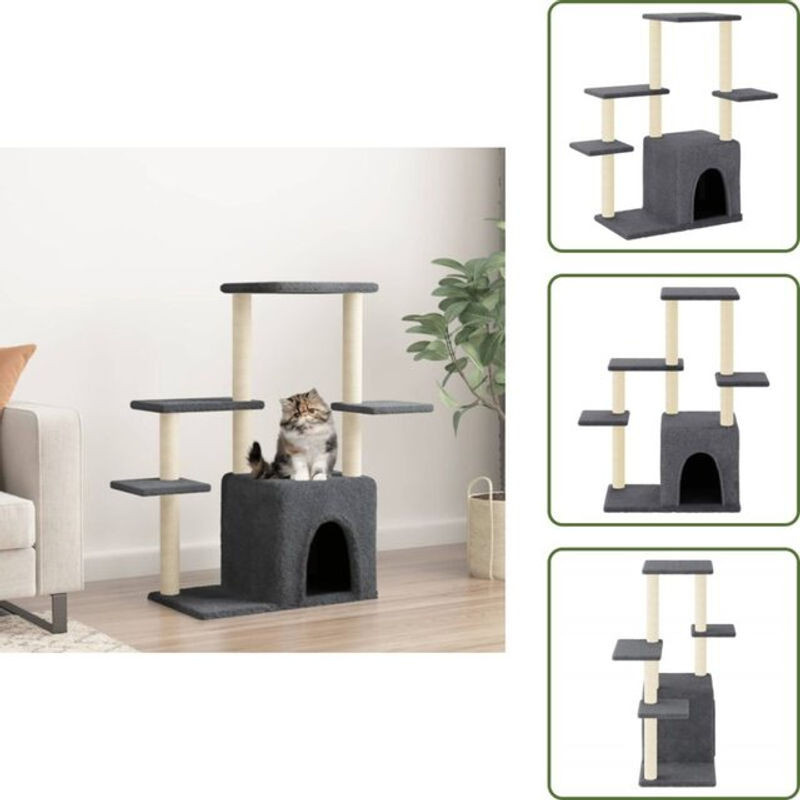 The Living Store Kratzbaum mit Sisal-Kratzsäulen und Katzenhaus in Grau, Höhe: 97,5 cm - Bild 1