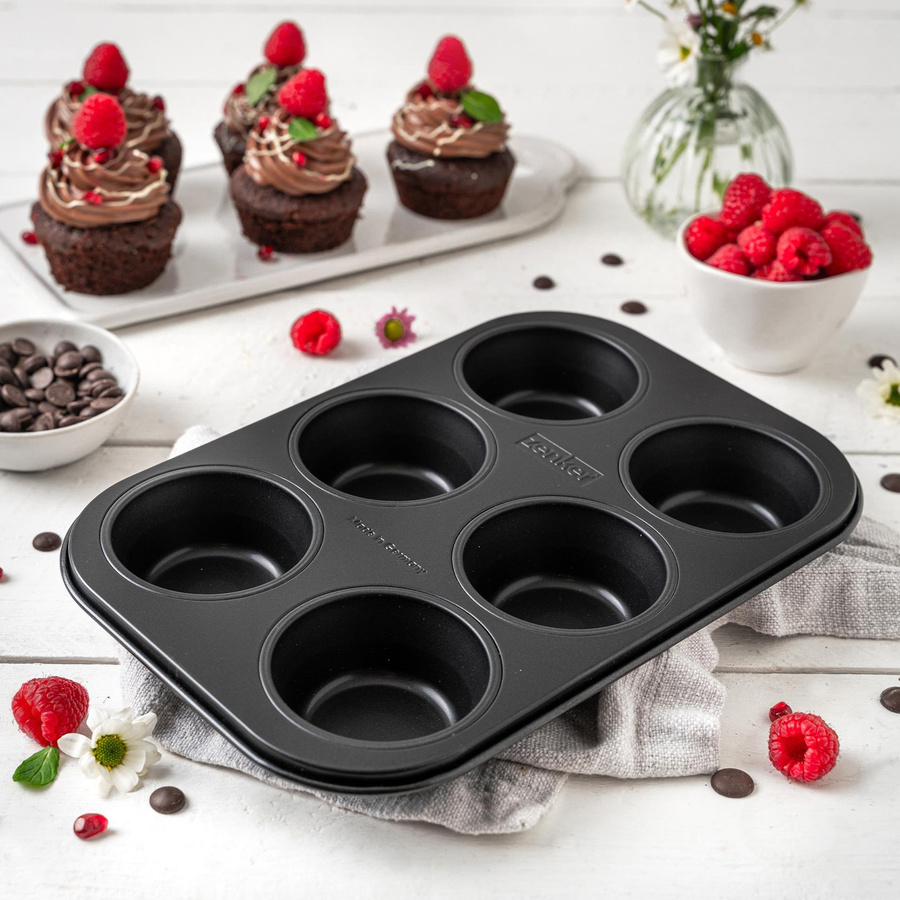 Zenker Muffinform Perfect Black+ aus Stahl mit Antihaftbeschichtung, 6er-Set, Schwarz - Bild 2