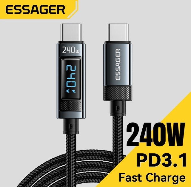 Essager USB Typ C auf USB C Kabel 240 W PD 3.1 Schnellladekabel für iPhone 15 Pro Max MacBook Pro Xiaomi Samsung in Schwarz oder Grau - Bild 1