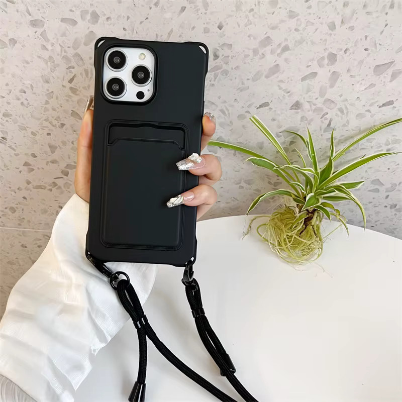 Stoßfeste Lanyard-Hülle für Apple iPhone 17 16 15 14 13 12 11 Pro Max Mini Plus mit Kartenhalterung und Umhängekordel in Purple - Bild 1