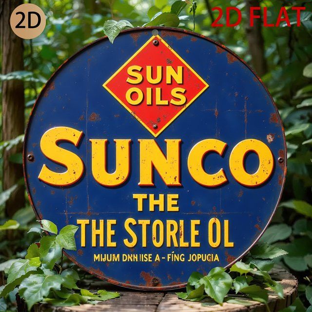 Potdemiel Blechschild Sunoco-Öl mit Flugzeug-Motiv, kreisförmige Wandkunst im Vintage-Look für Garage oder Café, Durchmesser: 20 cm - Bild 1