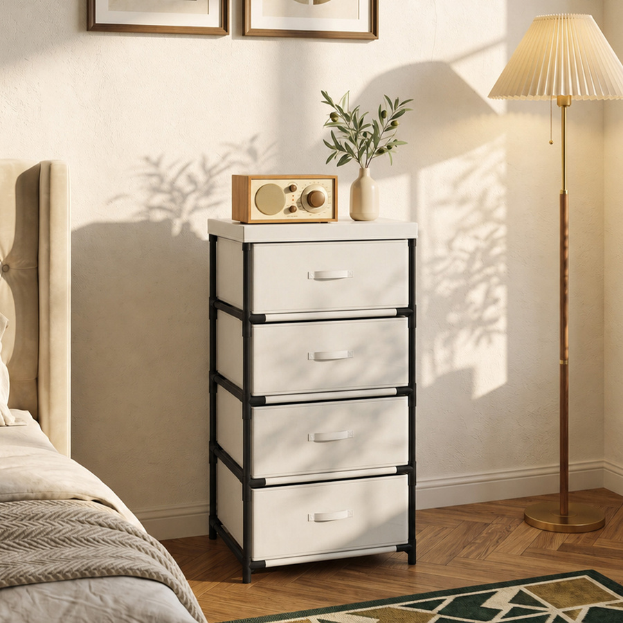 HOMCOM Kommode mit 4 Stoffschubladen in Beige mit Stahlrahmen für Schlafzimmer, Wohnzimmer und Büro - Bild 2